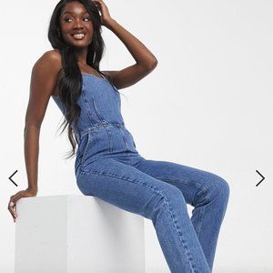 ASOS - Tall denim square neck fitted jumpsuit in mid wash - 2 Tall NWT